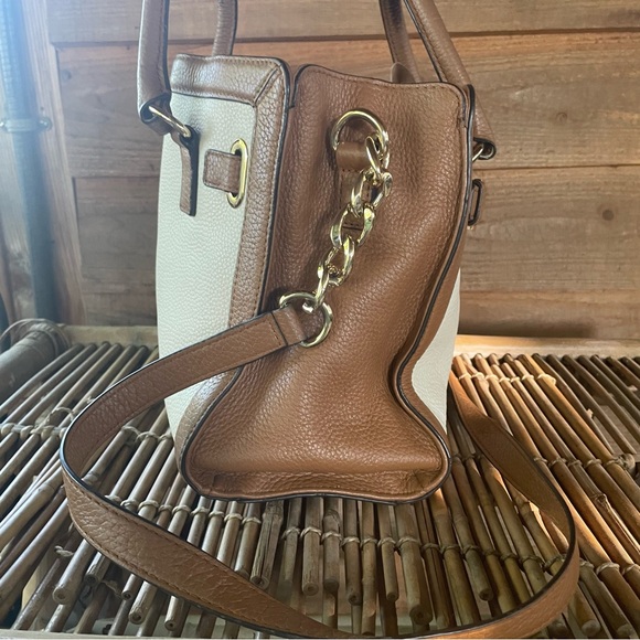 Michael Kors Cream & Tan Genuine Leather Satchel Crossbody - Picture 4 of 17